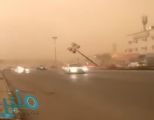 شاهد.. ركاب سيارة ينجون من سقوط عمود إنارة هوى قريباً منها بسبب الرياح