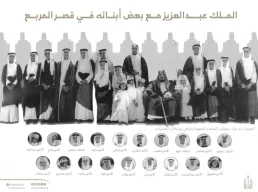 “الدارة” تنشر صورة تاريخية للملك عبدالعزيز مع عددٍ من أبنائه في قصر المربّع